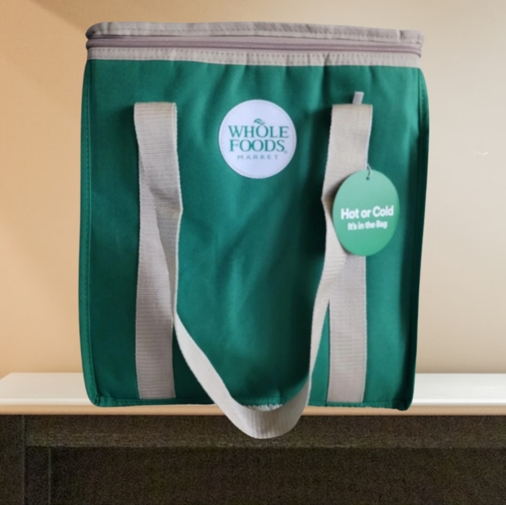 WHOLE FOODS MARKET Insulated Reusable Cooler Green Grocery Shopping Bag